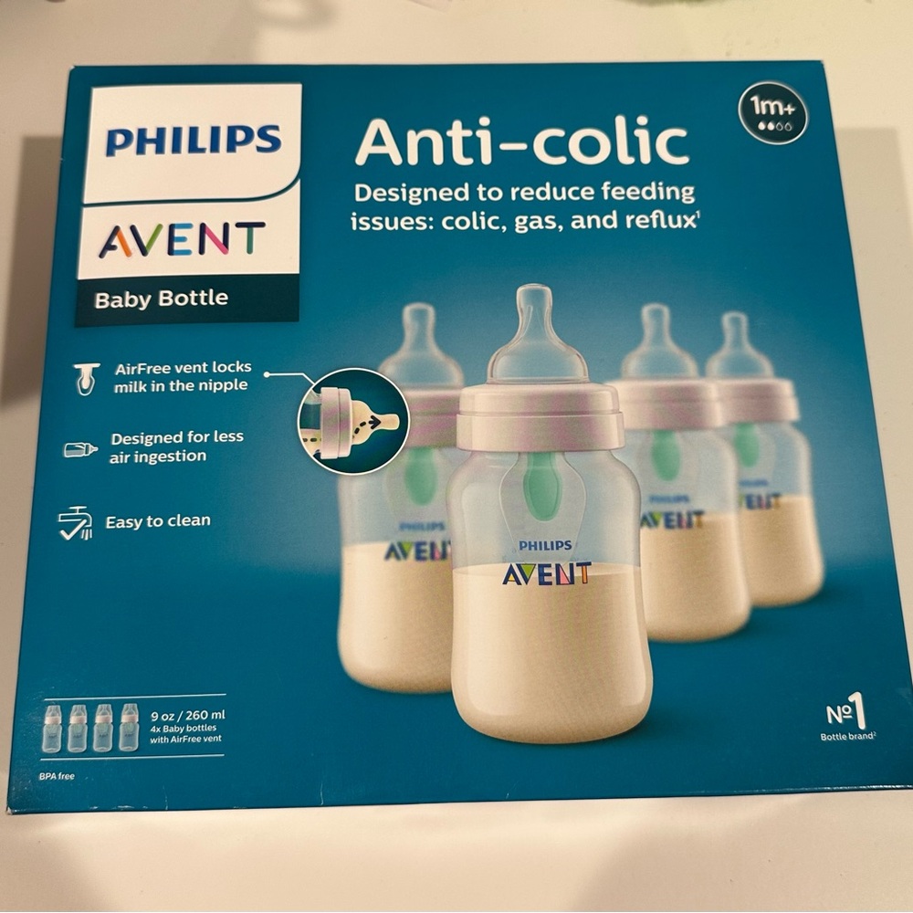 Philips Avent Baby Bottle Anti Colic 4-pack Set 9 OZ each for 1 Month+ & bonus